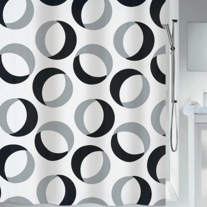 Rideau de douche Polyester RINGS 180x200cm Gris & Noir Spirella