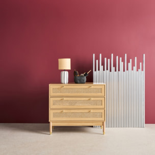 Commode décor bois et cannage 3 tiroirs teinte naturelle - 90 x 40 x 80 cm - Judith