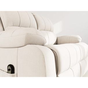 Armand - Canapé 2 places relax électrique en velours côtelé - Beige