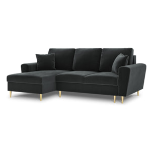 Canapé d'angle gauche convertible avec coffre de rangement "Kyoto" 4 places en velours gris foncé