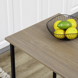 Table de bar extensible design industriel - 3 étagères intégrées - châssis métal noir aspect bois gris