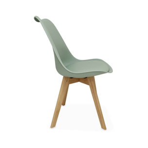 Lot de 6 chaises scandinaves. pieds bois de hêtre. chaises 1 place. vert céladon