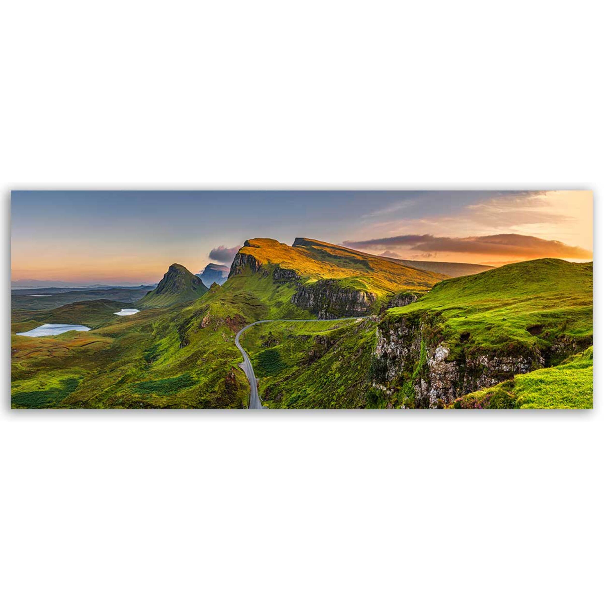 Tableau panoramique route de montagne falaises vertes Toile imprimée