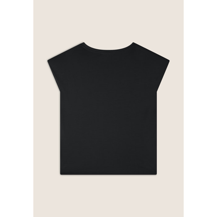 T-shirt cropped senza maniche in jersey viscosa con grafica