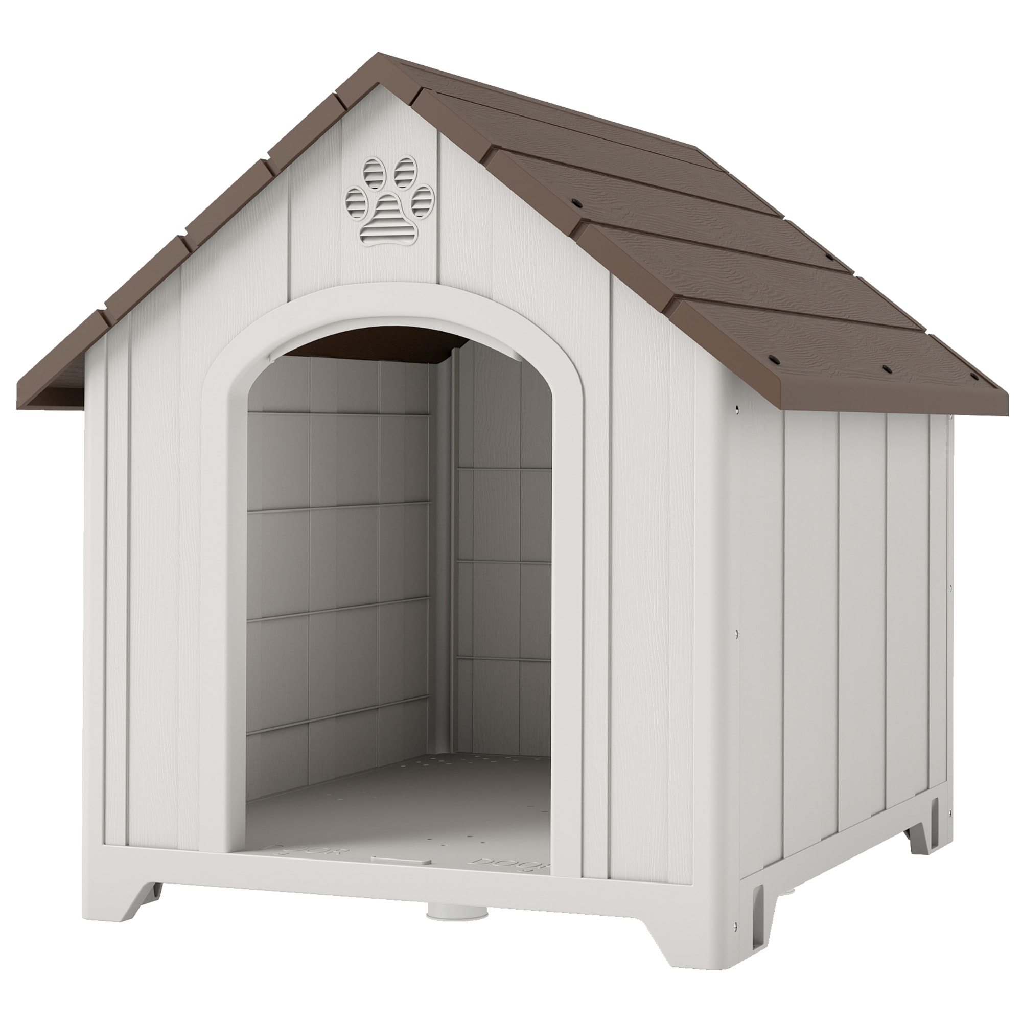 Niche chien plastique effet bois design chalet - 88 x 79 x 89 cm - gris clair marron