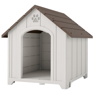 Niche chien plastique effet bois design chalet - 88 x 79 x 89 cm - gris clair marron