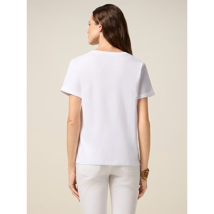 Oltre - Camiseta con estampado y aplicaciones - Blanco