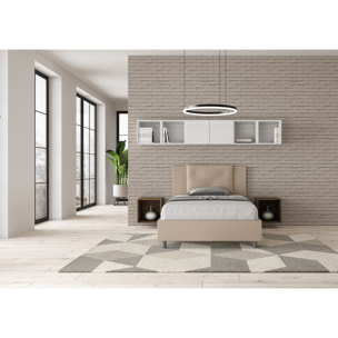 Cama con almacenaje acolchada 120x190 cuero sintético gris paloma Appia