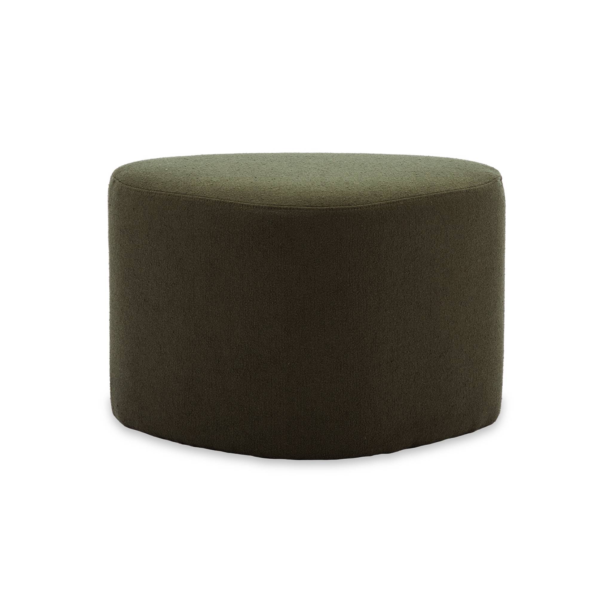 tabouret. pouf en forme de galet en tissu kaki foncé. TAO L 60 x P 44 x H 40cm