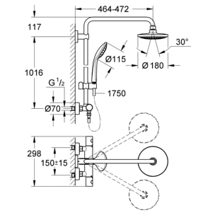 Colonne de douche avec mitigeur thermostatique Euphoria System 180