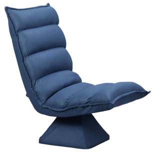 Fauteuil relax grand confort pivotant inclinaison réglable 5 niv. épais garnissage mousse haute densité tissu velours microfibre bleu