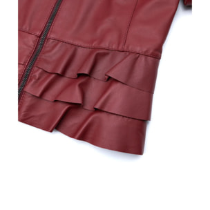 Giacca in pelle bordeaux con balze nappa effetto liscio