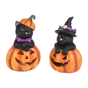 Zucche Gatto con Led - Pezzi 2 - 11xH16,5x9,6cm - Bianchi Dino SpA
