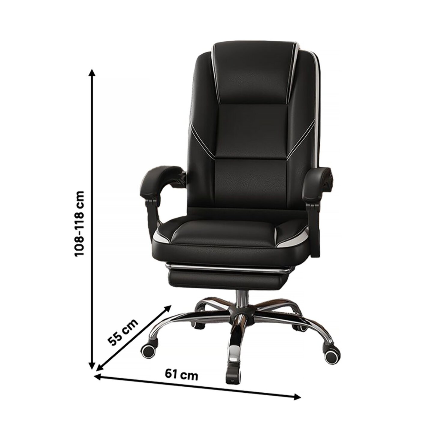 Fauteuil de bureau en simili avec repose pieds "Maissa" - Blanc/Noir