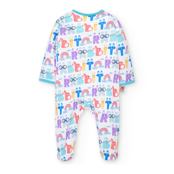 Pijama recién nacido estampado, crudo, mangas largas