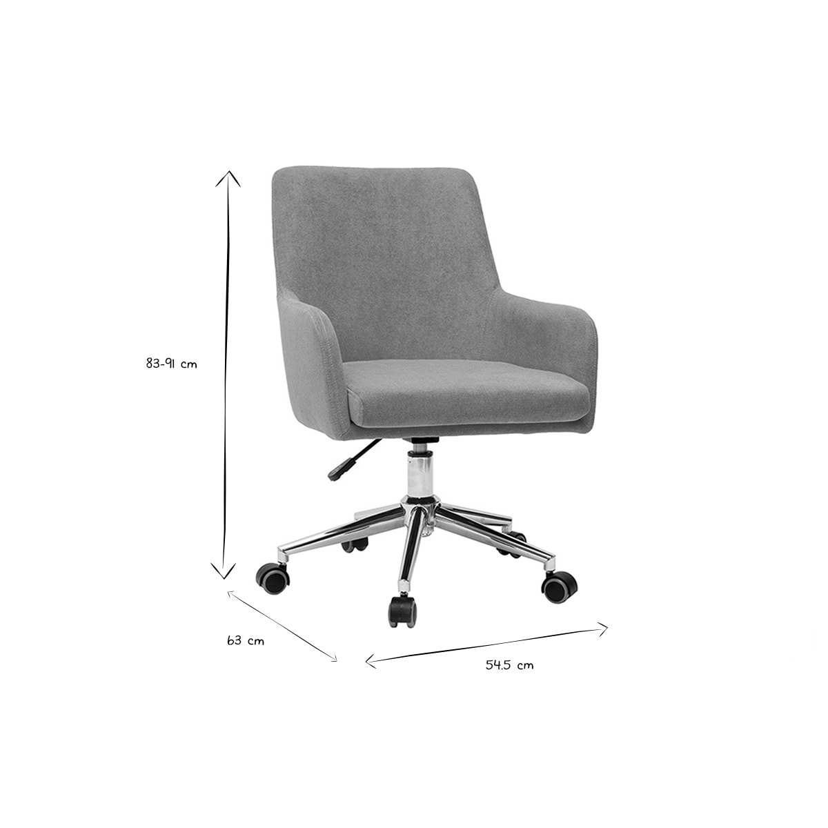 Chaise de bureau à roulettes en tissu beige et acier chromé SHANA