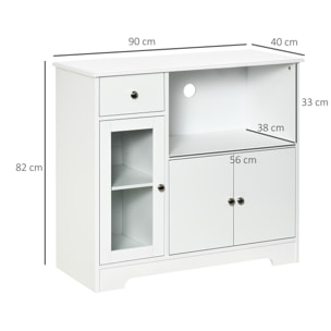 Meuble micro-ondes pour cuisine - tiroir, 3 portes, niche - dim. 90L x 40l x 82H cm - MDF blanc