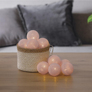 Guirlande LED à pile 10 boules - rose clair - L165 cm