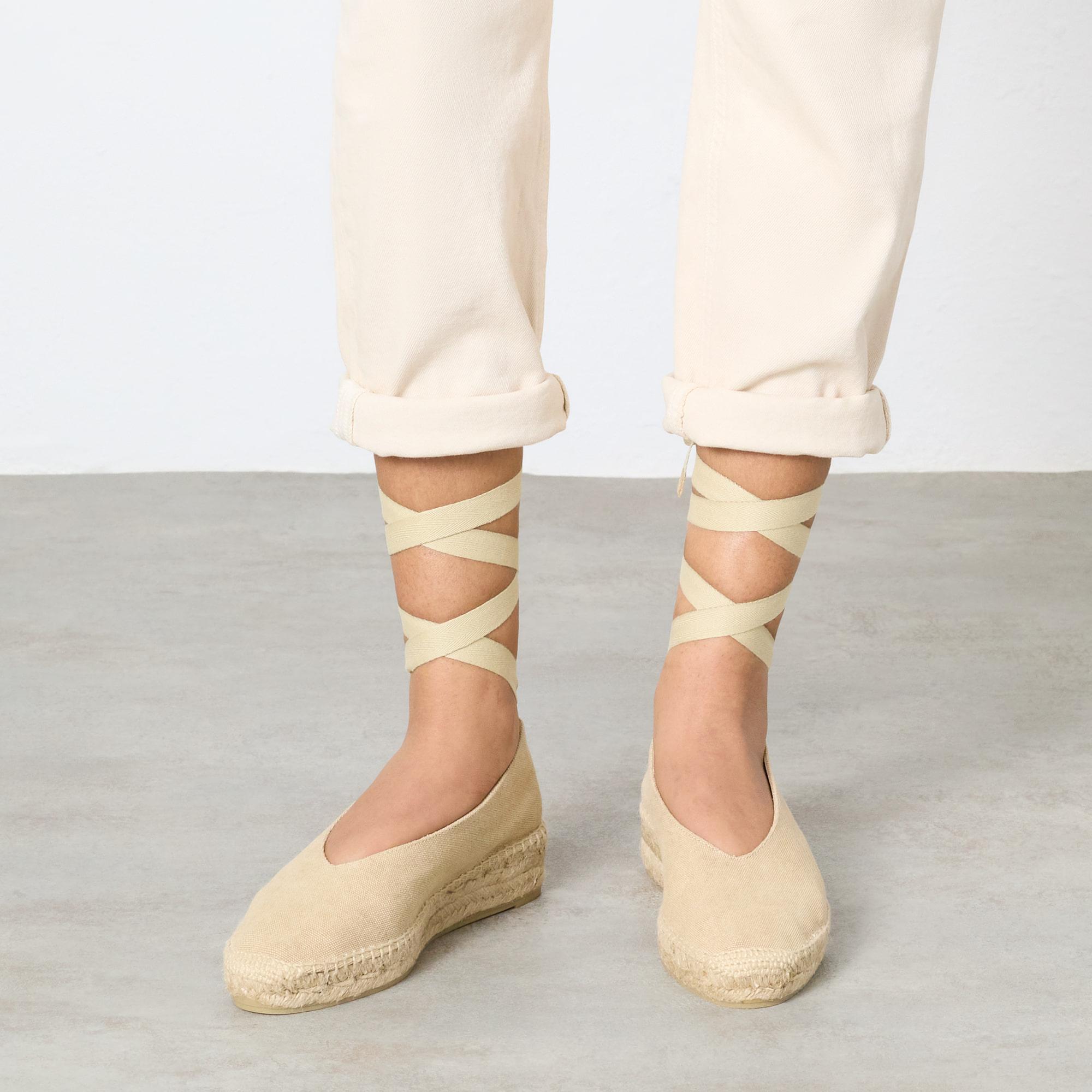 Alpargatas planas de mujer Gea en algodón acabado lavado, cierre mediante lazada