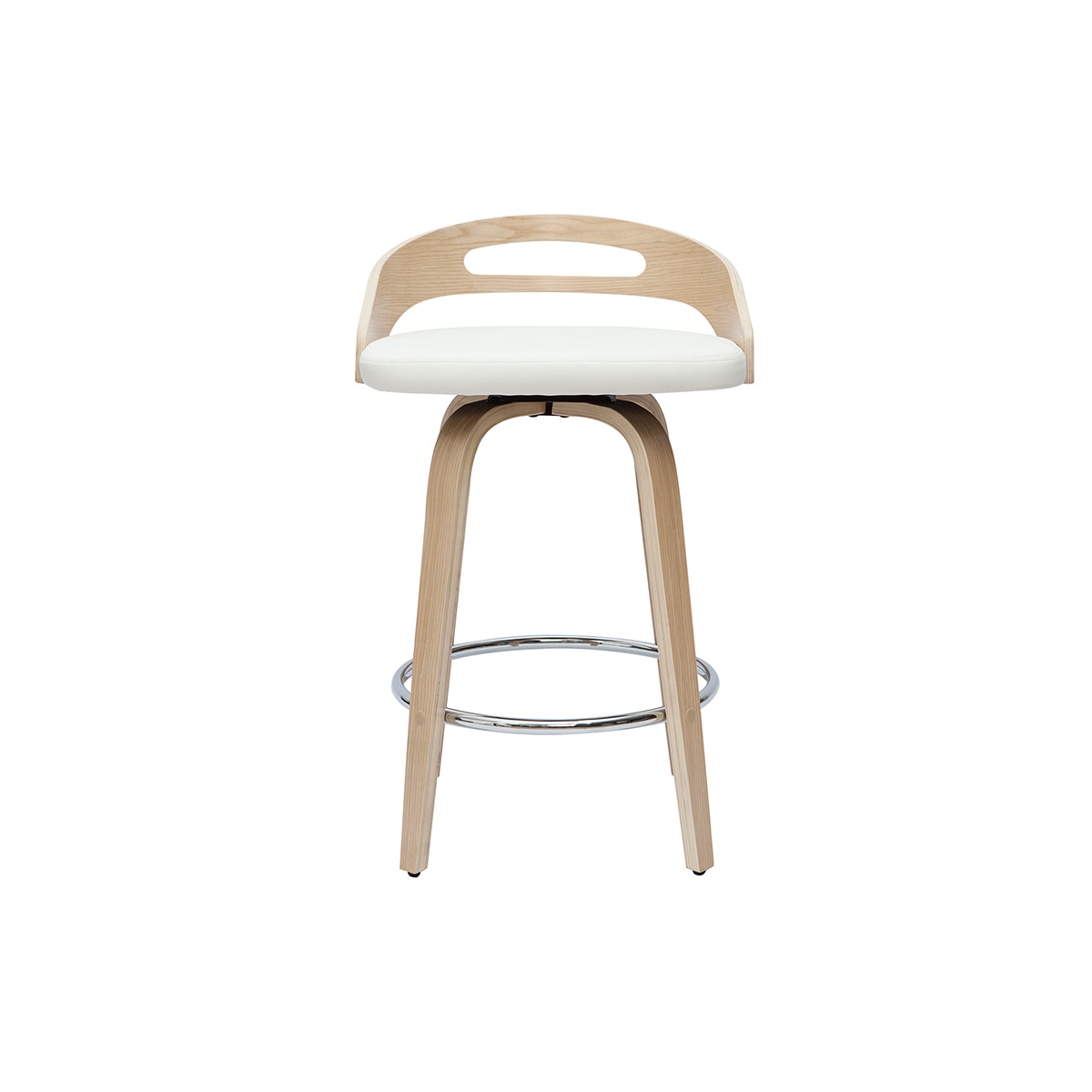 Tabourets de bar design bois clair et polyuréthane blanc 65cm pivotant 360° (lot de 2) MANO