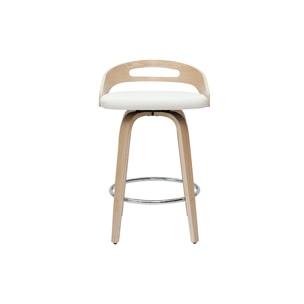 Tabourets de bar design bois clair et polyuréthane blanc 65cm pivotant 360° (lot de 2) MANO