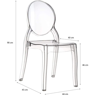 Set di 4 Sedie in Policarbonato Trasparente Cristal Light, Sedie Hotel Casa Ufficio, Design Moderno Elegante, 44 x 45 x 90 cm Trasparente