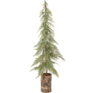 J-Line sapin de Noël socle en bois - polyéthylène - vert foncé/naturel - medium