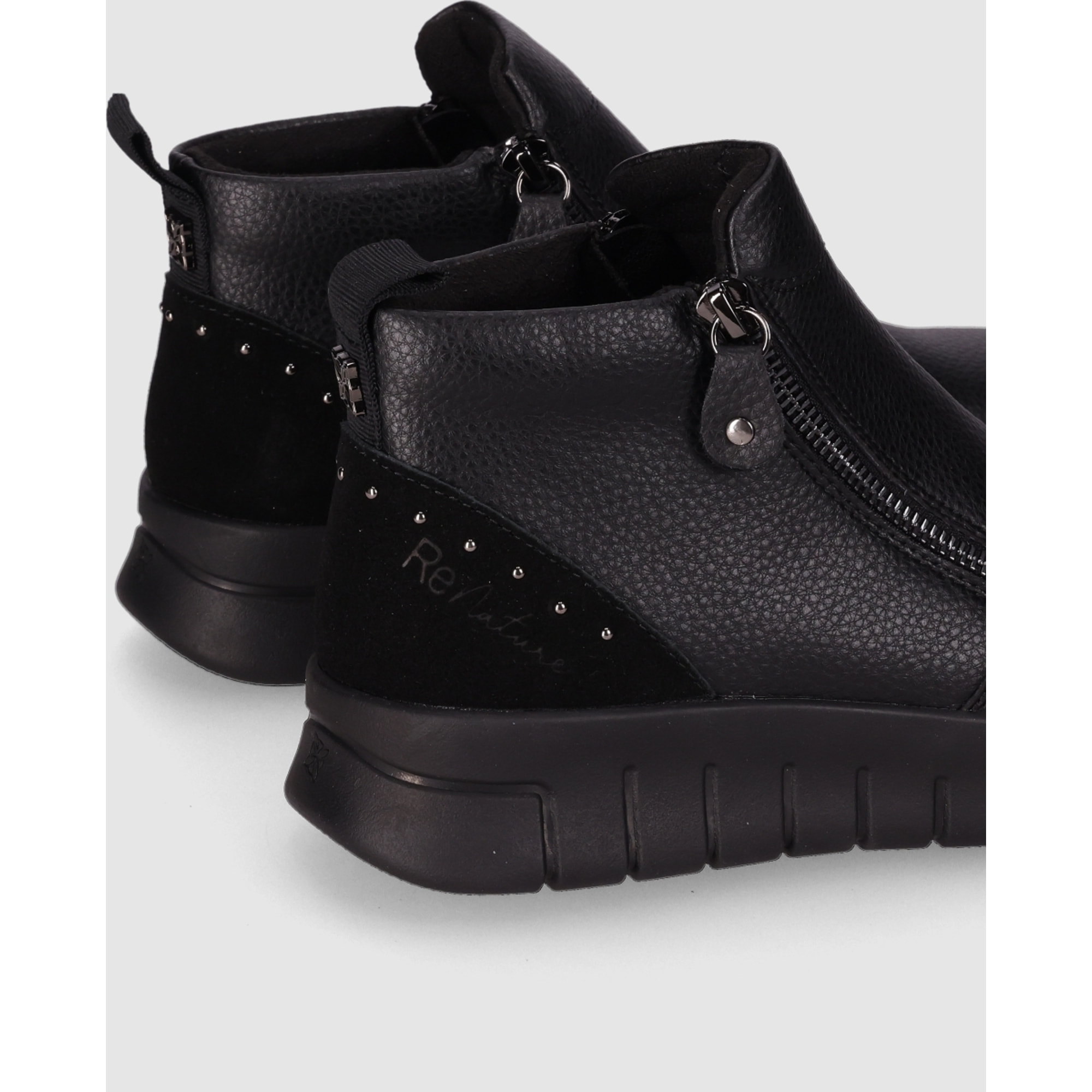 Botines de Piel - Negro - Tacón: Bajo