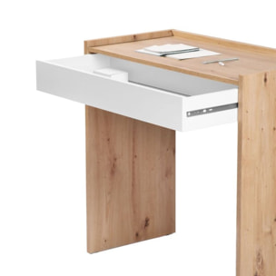 Mesa de escritorio con cajón Dess Blanco Artik (Blanco Mate) - Roble Nodi
