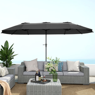Sombrilla Doble 4x2,2 m Sombrilla Terraza Exterior con Manivela Manual Impermeable y Protección UV30+ Parasol Grande para Terraza Playa Piscina Gris Oscuro