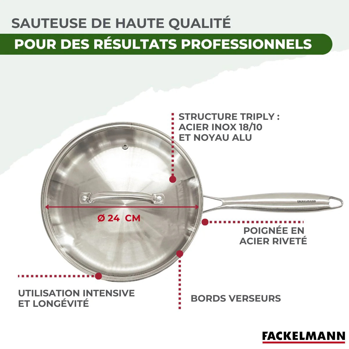 Sauteuse 24 cm en inox 18/10 Triply Fackelmann Vita3