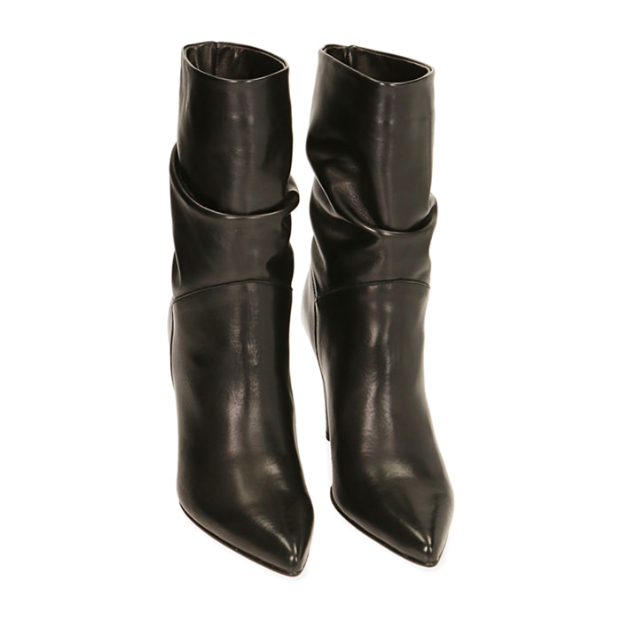Ankle boots neri in pelle, tacco 10 cm