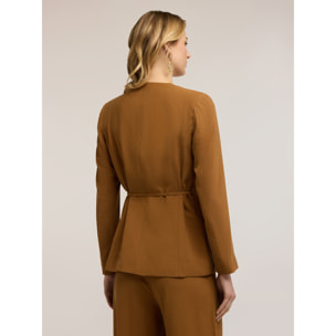 Motivi - Giacca senza collo con cinturino - Marrone