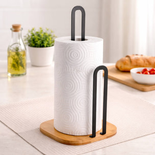 Soporte para papel de cocina en acero y bambú de estilo industrial