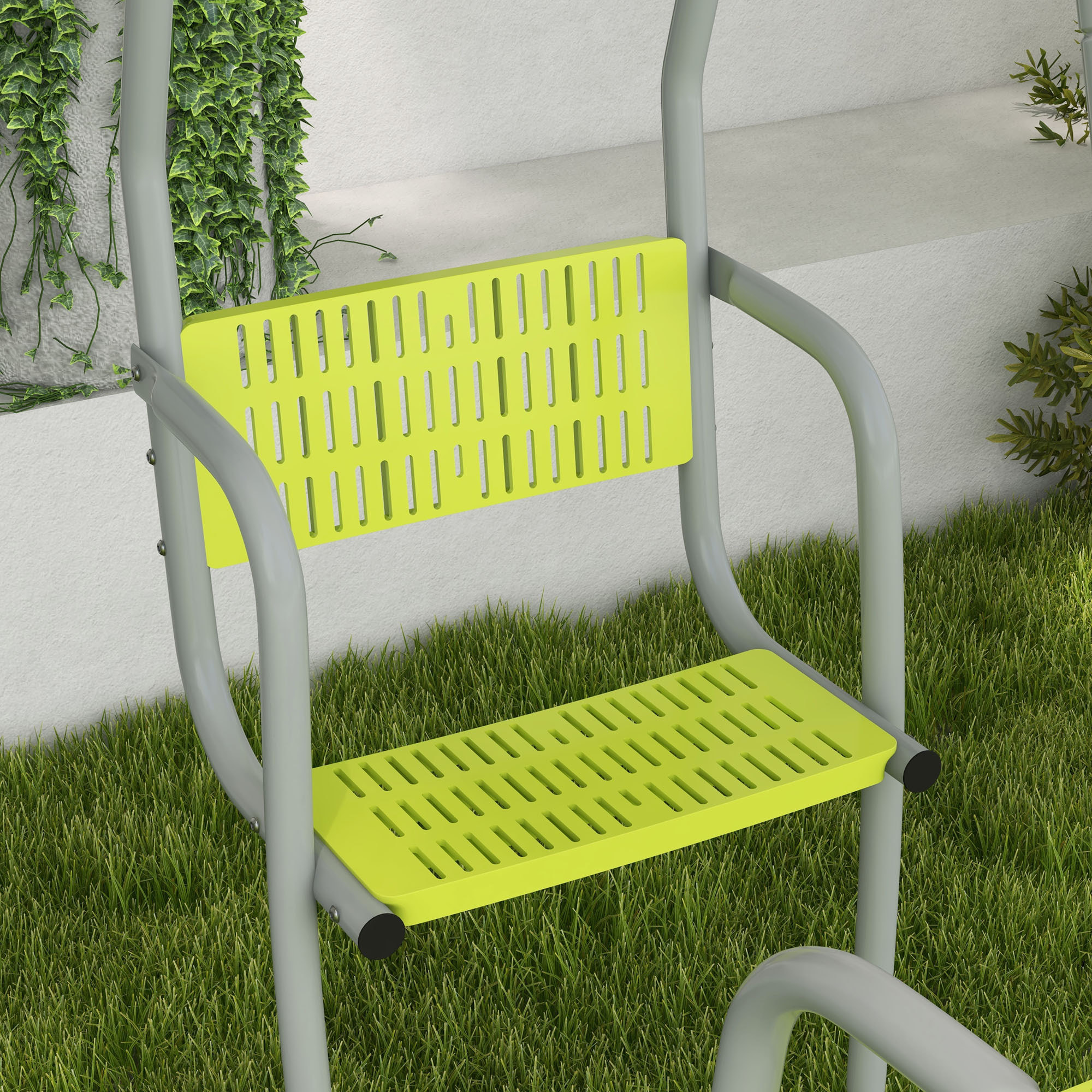 Balançoire 3 agrès portique 2 face à face et balançoire dim. 2,83L x 1,56l x 1,8H m métal époxy PE gris vert