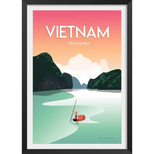Affiche voyage Vietnam Baie Halong Affiche + cadre en bois - Noir