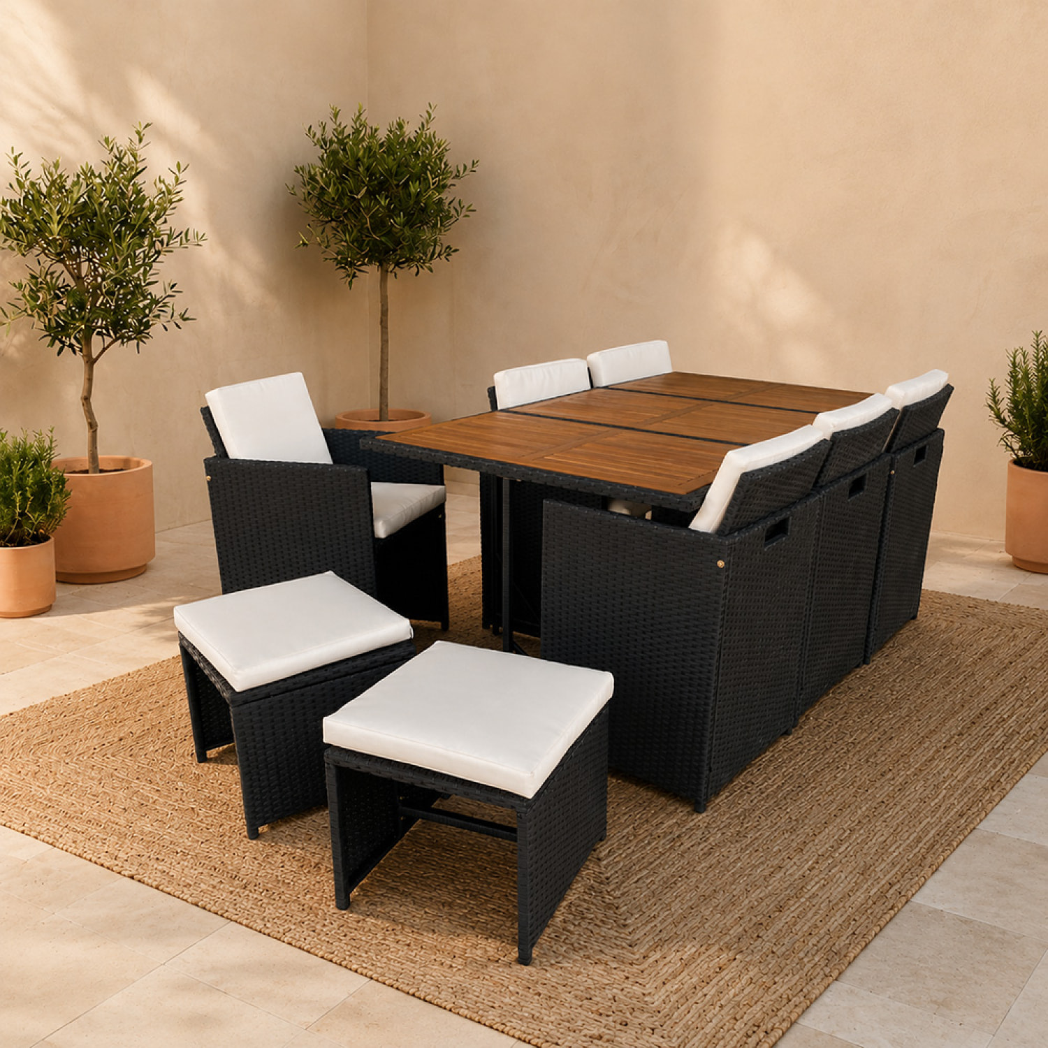 Salon de jardin 10 pl en acacia et résine noir + housse CASCO