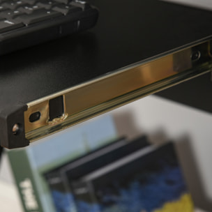 Mesa de Ordenador con Ruedas, 60x48 cm, Escritorio de Ordenador Moderno con Bandeja Deslizante para Teclado y Estante Inferior, Marco Metálico en Forma de Z, para Oficina, Estudio, Negro