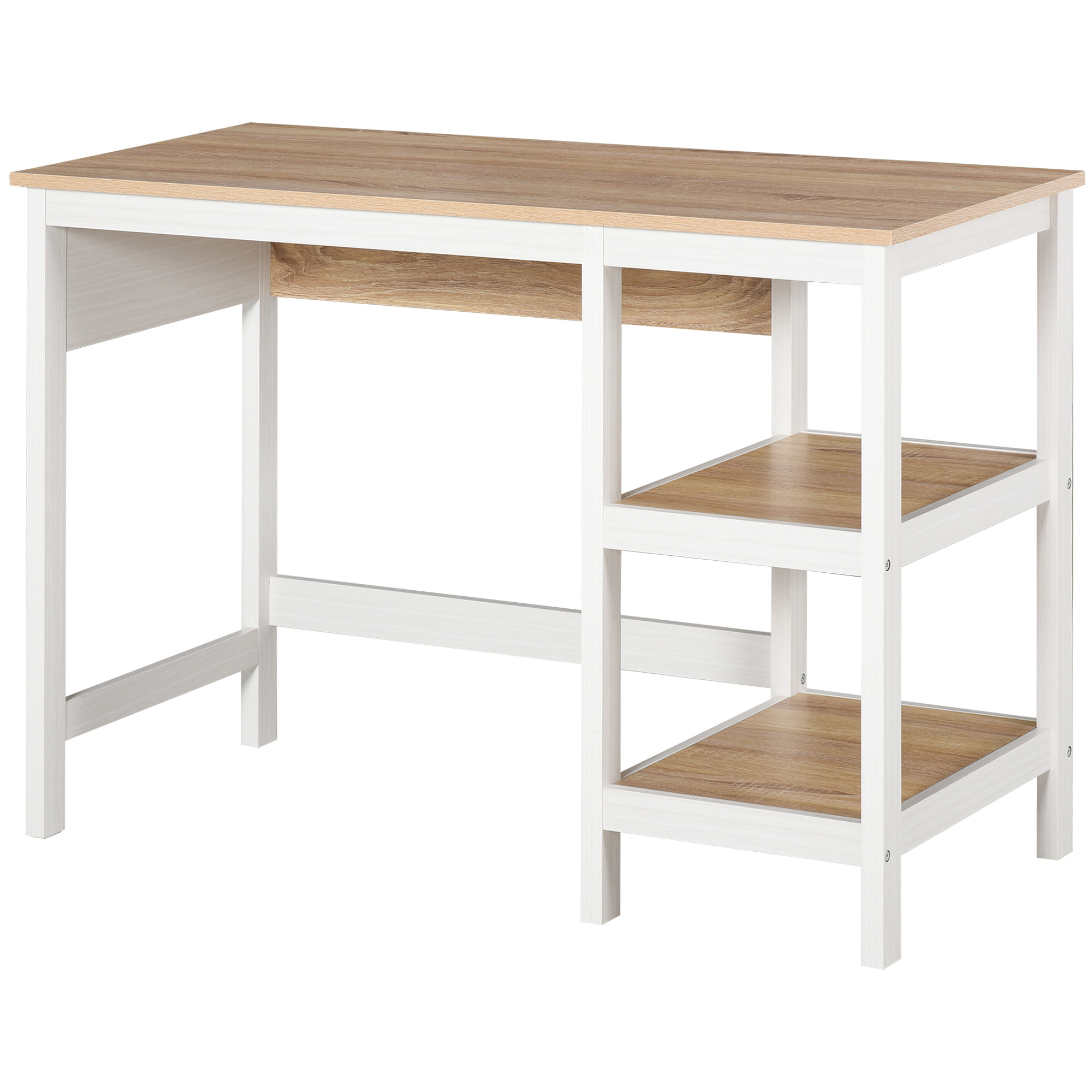 Bureau informatique multimédia dim. 110L x 48l x 76H cm 2 étagères latérales MDF E1 chêne clair blanc