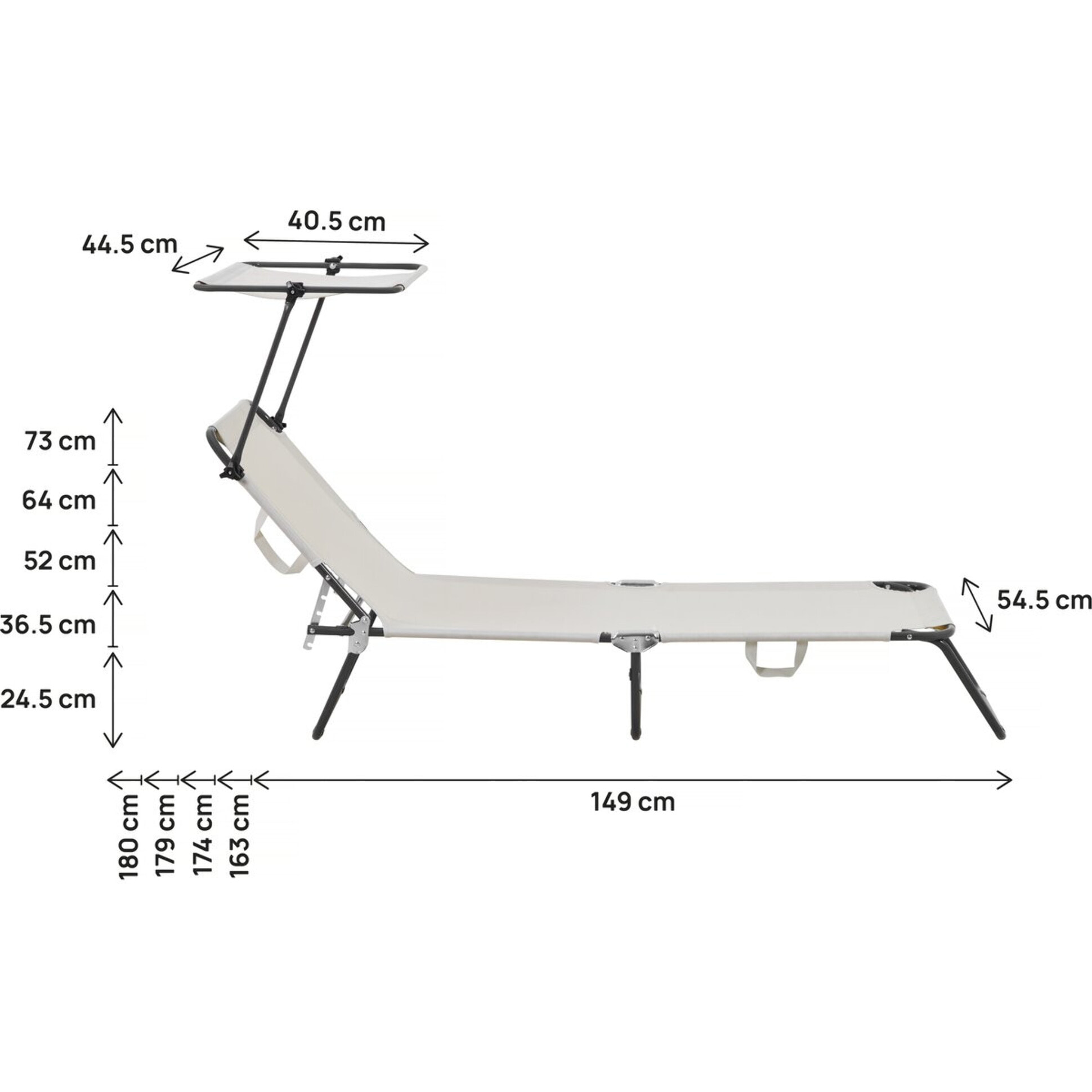 Lot de 2 bain de soleil pliable "Lazy" - Avec pare soleil - Beige