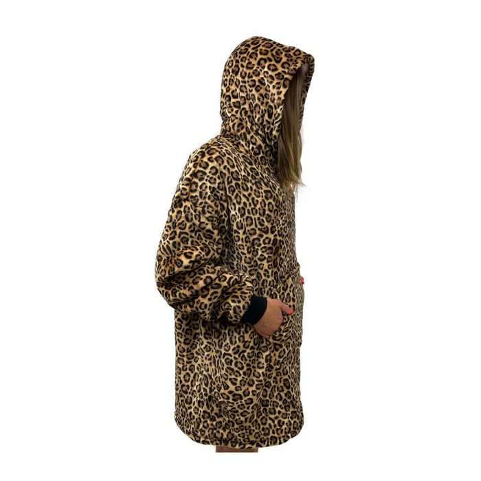 Felpa Coperta con Cappuccio Oversize Con Maniche Leopardata