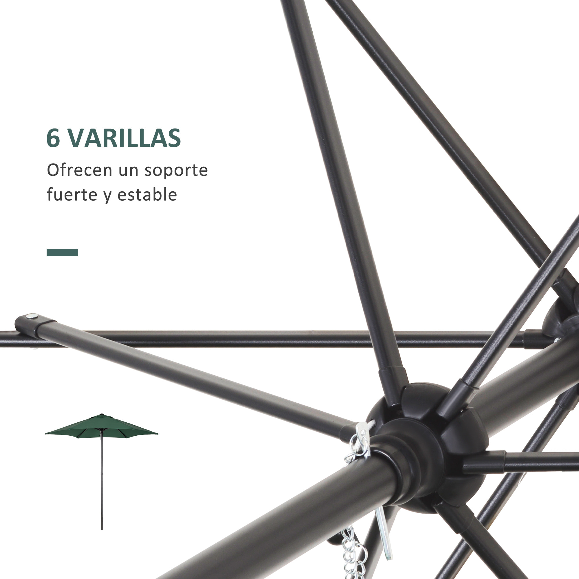 Sombrilla de Jardín Ø2x2 m Parasol Mástil de Aluminio con Techo de Ventilación y Poste Desmontable para Terraza Patio Exterior Verde