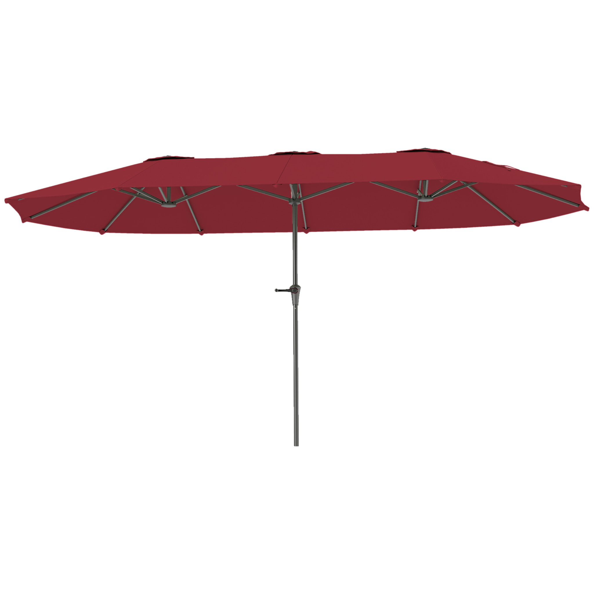 Parasol de jardin grande taille 4 x 2,2 x 2,3 m manivelle métal époxy tissu haute densité 180 g/m² bordeaux
