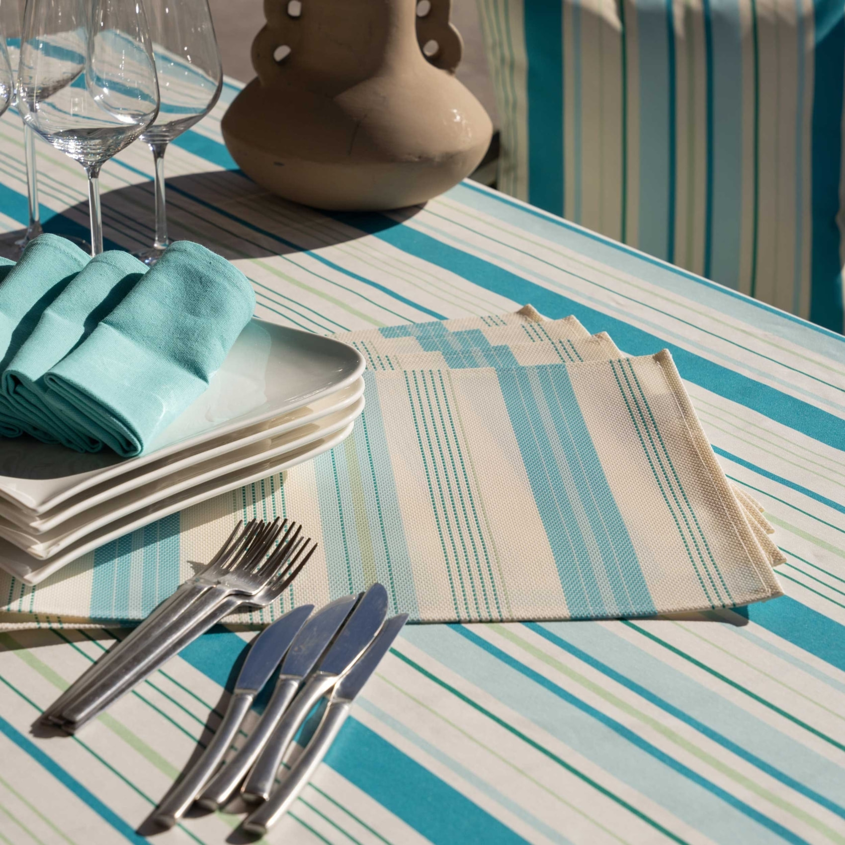 Set de table rectangulaire enduite - Turquoise