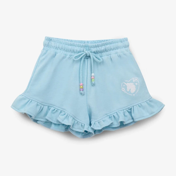 Pantalón Corto de Felpa Unicornio Azul Claro para Niña