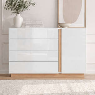 Mobile Comò Cassettiera Anta Design Moderno Ripiano Per Abiti Biancheria Camera Da Letto Cameretta Salvaspazio 138.2 x 90.5 x 40 Cm Bianco E Rovere