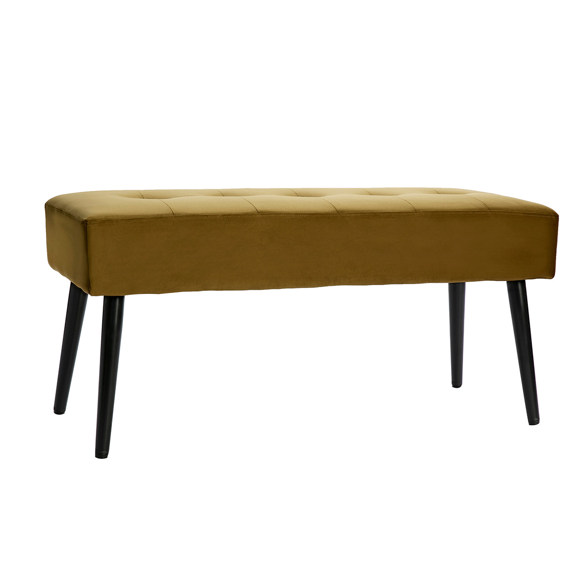 Banc design capitonné en tissu velours bronze et métal noir L96 cm GUESTA