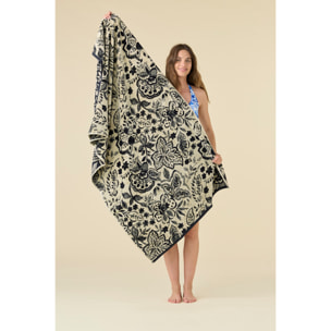 Telo mare 90x170 cm in spugna velour beige e nero con stampa acquerello Noidinotte