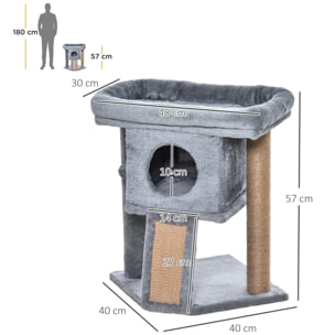 Árbol Rascador para Gatos Pequeños de 57 cm Torre para Gatos con Poste de Yute Rampa para Rascar Cama y Bola Colgante 40x40x57 cm Gris