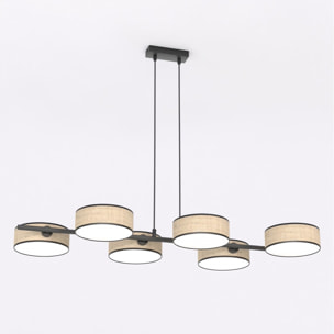 Lampada a sospensione Drumz in acciaio nero e rattan